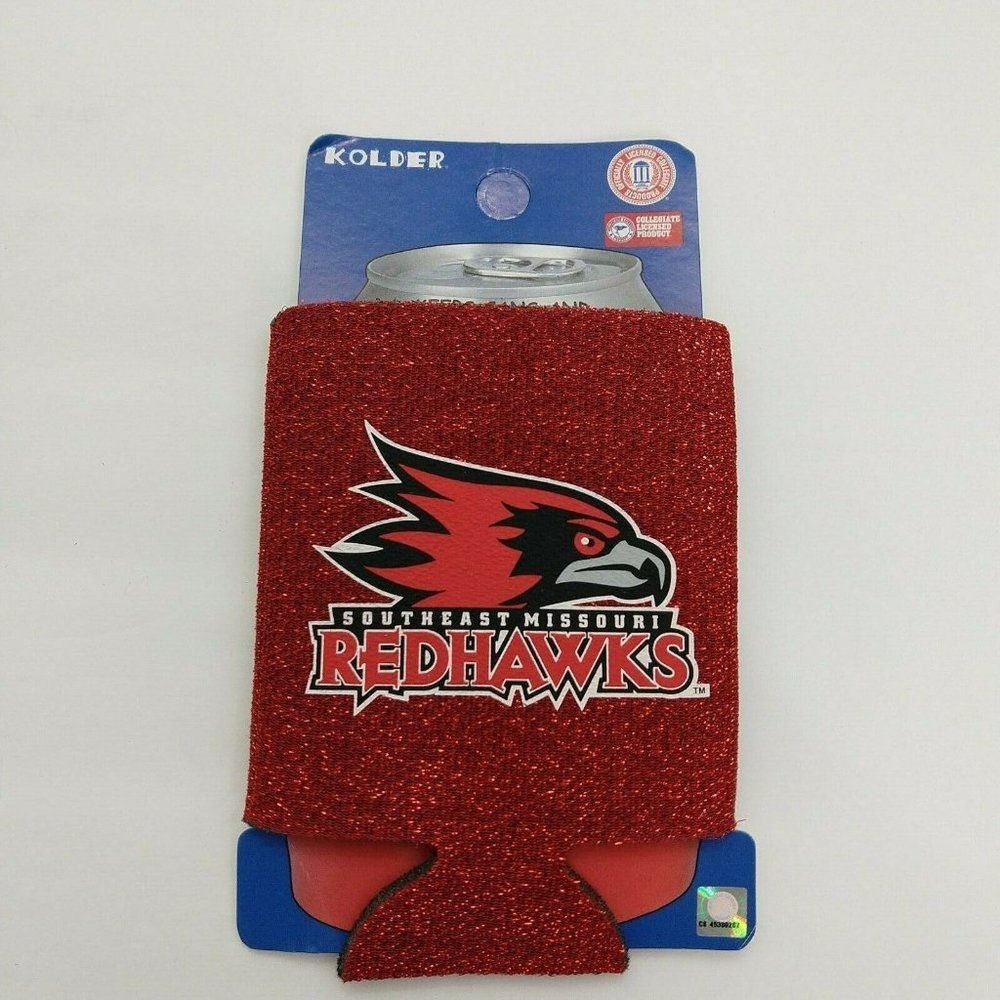 Southeast Missouri Redhawks Can Koozie Kolder Holder Shiny Red Insulated sleeve